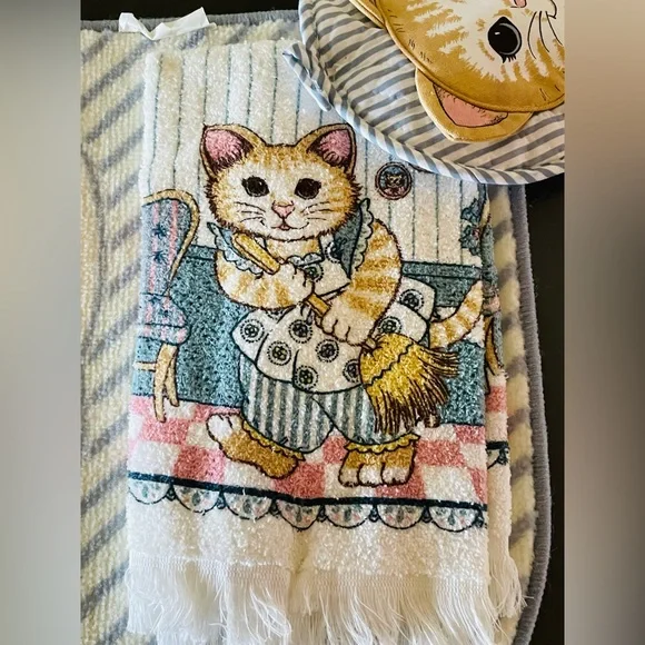 VTG NWT Enchanted Cottage Cat Bathroom Set 4-Piece Glenoit Kitten Rug & Towels - Picture 4 of 10